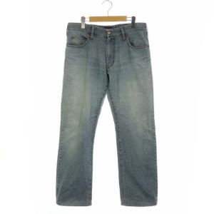 デニムパンツ ジーンズ ストレート ウォッシュ加工 USED加工 33 ライトブルー