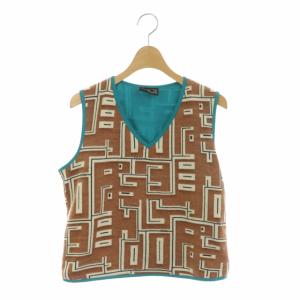 ベスト プルオーバー Vネック 総柄 44 ブラウン