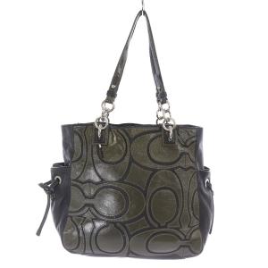 COACH 16449 コレット レザー シグネチャー オーバーレイ トートバッグ カーキ ブラック