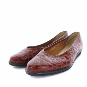 パンプス レザー クロコ型押し 22.5cm ブラウン