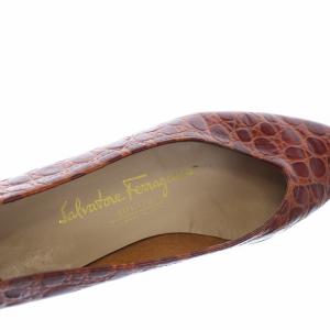 Salvatore Ferragamo パンプス レザー クロコ型押し 22.5cm ブラウン