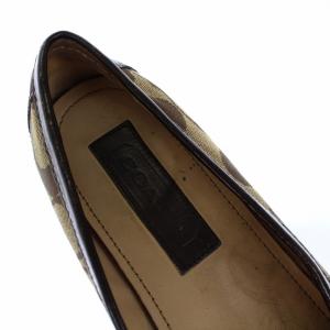 COACH ローファー スリッポン シグネチャー スクエアトゥ キャンバス レザー 切替 5.5 茶色