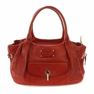 トートバッグ ロゴ 型押し レザー レッド