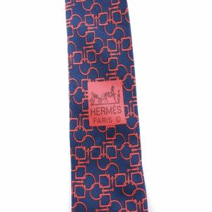 HERMES ネクタイ レギュラータイ 総柄 絹 シルク 紺 ネイビー 赤 レッド