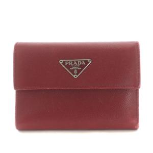 PRADA TESSUTO EBANO 三つ折り財布 三角プレート レザー レッド GY02 OH