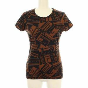 カットソー Tシャツ クルーネック ストレッチ 総柄 ズッカ柄  40 M ブラウン
