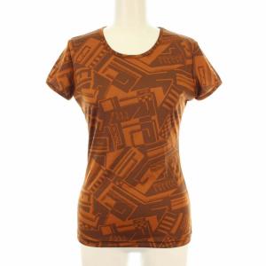 カットソー Tシャツ クルーネック ストレッチ 総柄 ズッカ柄  40 M ブラウン