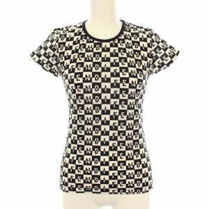 カットソー Tシャツ クルーネック ストレッチ 総柄 ブロックチェック 40 M ホワイト ブラック