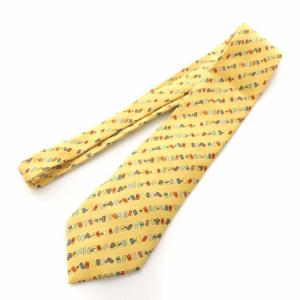 HERMES ネクタイ シルク フランス製 寿司 総柄 イエロー