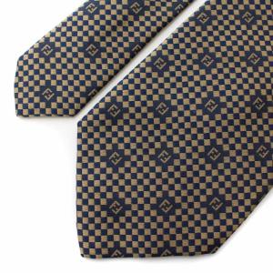 FENDI イタリア製 ネクタイ レギュラータイ シルク100% 総柄 ズッカ柄 ブラウン系