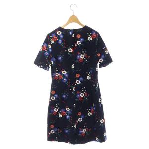 TORY BURCH ワンピース ひざ丈 半袖 花柄 ロゴボタン S ネイビー