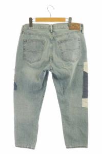 POLO RALPH LAUREN デニムパンツ ジーンズ パッチワーク装飾 テーパード ダメージ加工 ボタンフライ 28 ライトブルー