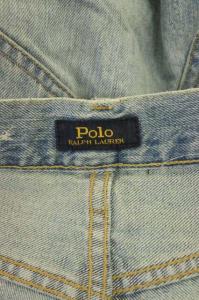 POLO RALPH LAUREN デニムパンツ ジーンズ パッチワーク装飾 テーパード ダメージ加工 ボタンフライ 28 ライトブルー