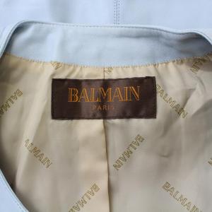 BALMAIN ライダースジャケット ノーカラー シングル ジップアップ ラムレザー 11 L ライトブルー