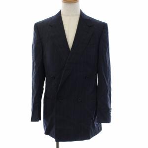 VERSACE スーツ セットアップ ダブル ストライプ ウール 46 ネイビー