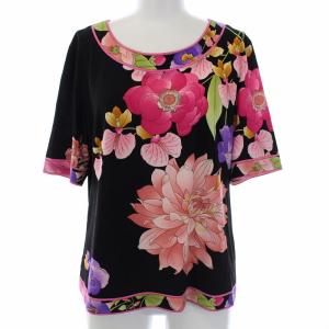 花柄カットソー L ブラック