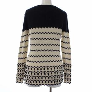 TORY BURCH カーディガン ニット 長袖 シルク Vネック 総柄 S オフホワイト ネイビー タグ付き