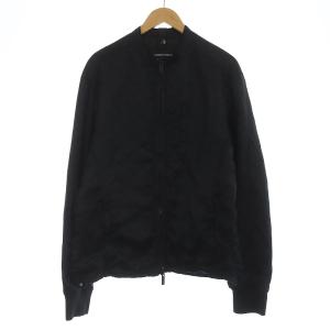 中綿ジャケット ジップアップ ロゴ 総柄 サテン XXL ブラック