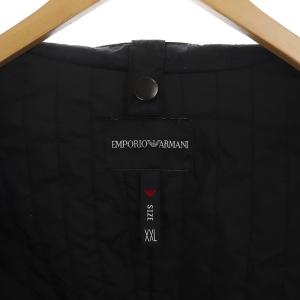 EMPORIO ARMANI 中綿ジャケット ジップアップ ロゴ 総柄 サテン XXL ブラック