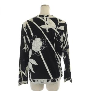 LEONARD FASHION アンサンブル ジップアップジャケット カットソー 半袖 花柄 L ブラック ホワイト