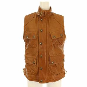タグ付き ベスト ラムレザー 羊革 ワーク 6 ブラウン