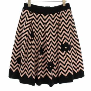 M'S GRACY フレアスカート ひざ丈 花柄 ヘリンボーン 40 ピンク ブラック