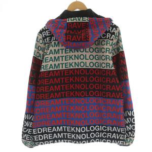 DIESEL ジップアップパーカー ジャケット フード 長袖 ロゴ 総柄 S ブラック ホワイト マルチカラー