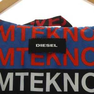 DIESEL ジップアップパーカー ジャケット フード 長袖 ロゴ 総柄 S ブラック ホワイト マルチカラー