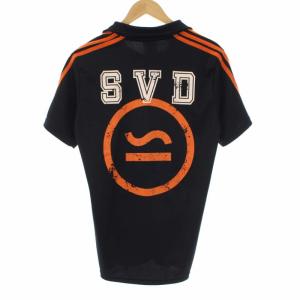 バックロゴサッカーユニフォーム カットソー 半袖 3ライン ワッペン S ブラック オレンジ