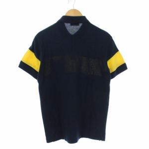 LACOSTE ポロシャツ 半袖 ロゴ ワッペン ライン 4 ネイビー イエロー