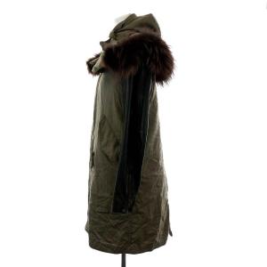 GRACE CONTINENTAL モッズコート ロング 袖切替レザー ラクーンファー F カーキ