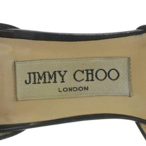 JIMMY CHOO ストラップサンダル ヒール エナメル ラウンドトゥ 35.5 22.5cm ブラック GY02