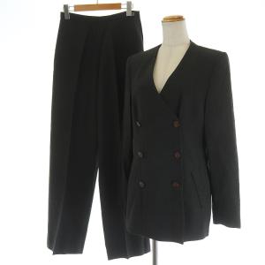 スーツ セットアップ ノーカラージャケット ダブル スラックス ウール 38 M チャコールグレー GY02