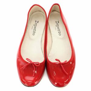Repetto フラットシューズ バレエシューズ エナメル リボン ラウンドトゥ 靴 シューズ 38.5 レッド