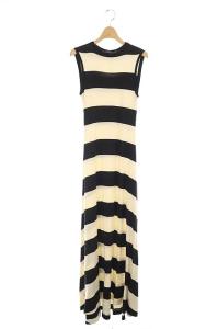 ロングワンピース ノースリーブ ボーダー S ブラック アイボリー