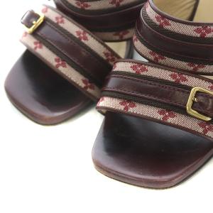 LOUIS VUITTON モノグラムミニ サンダル ミュール チャンキーヒール キャンバス レザー 35 レッドブラウン