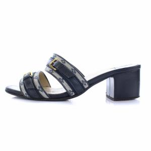 LOUIS VUITTON モノグラムミニ ミュール サンダル スクエアトゥ チャンキーヒール 35 ブラック