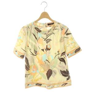 総柄 カットソー Tシャツ 花柄 M ライトイエロー