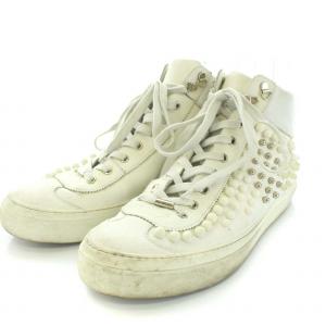 JIMMY CHOO スニーカー シューズ ハイカット レザー ボール スタッズ 44 29cm 白 ホワイト