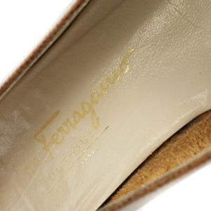 Salvatore Ferragamo パンプス シューズ ラウンドトゥ ヒール ヴァラリボン 6.5 ブラウン