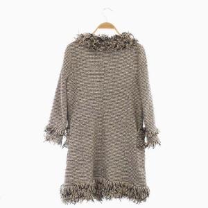 Diagram GRACE CONTINENTAL ツイード ノーカラーコート ミドル丈 フリンジ 総裏地 38 ベージュ ブラック