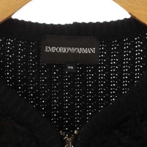 EMPORIO ARMANI ノーカラージャケット ニット 切替 38 ブラック