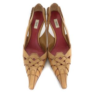 PRADA パンプス スクエアトゥ ピンヒール レザー 37.5 24.5cm ブラウン