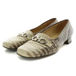 ローファー ガンチーニ パイソン 型押し 6.5 べージュ ブラウン