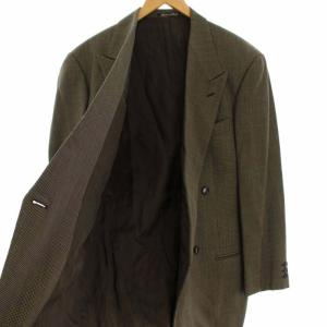 GIORGIO ARMANI テーラードジャケット フォーマル ダブル 2B 総柄 ノーベント 総裏地 48REG ブラウン