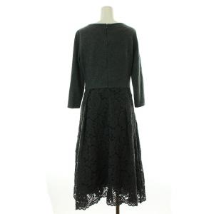 ADORE フレアワンピース レース切替 ロング丈 七分袖 花柄 ウール 36 グレー
