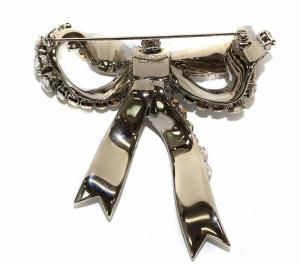 JIMMY CHOO ブローチ ピンブローチ リボン 大きめ ビジュー シルバー