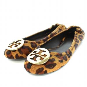 バレエシューズ フラットシューズ パンプス ハラコ レオパード 6M キャメル ブラウン