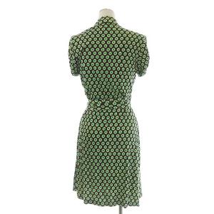 DIANE von FURSTENBERG ラップワンピース 半袖 ひざ丈 タイト 総柄 8 ブラック グリーン