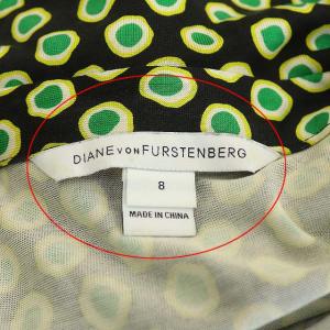 DIANE von FURSTENBERG ラップワンピース 半袖 ひざ丈 タイト 総柄 8 ブラック グリーン